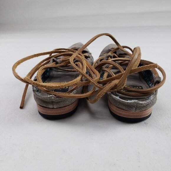 Freebird Enya Lace Up Flat Women 9 Beige Leather Boho Ankle Tie Pointed Toe Shoe - Picture 9 of 15